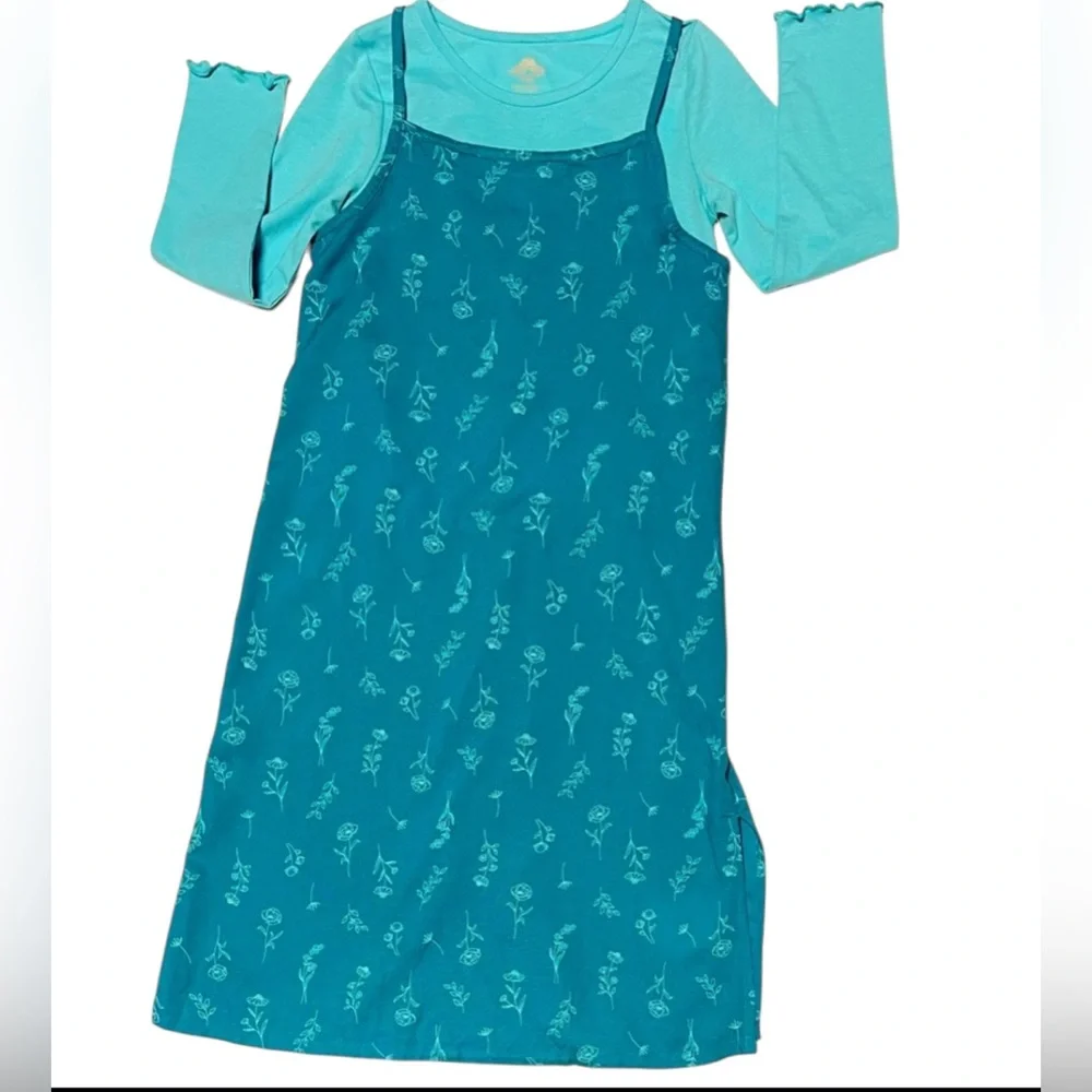 THEREABOUTS TWO PIECE DRESS & T-SHIRT SET PAGODA FLORAL GIRL BLUE COLOR SIZE 7/8